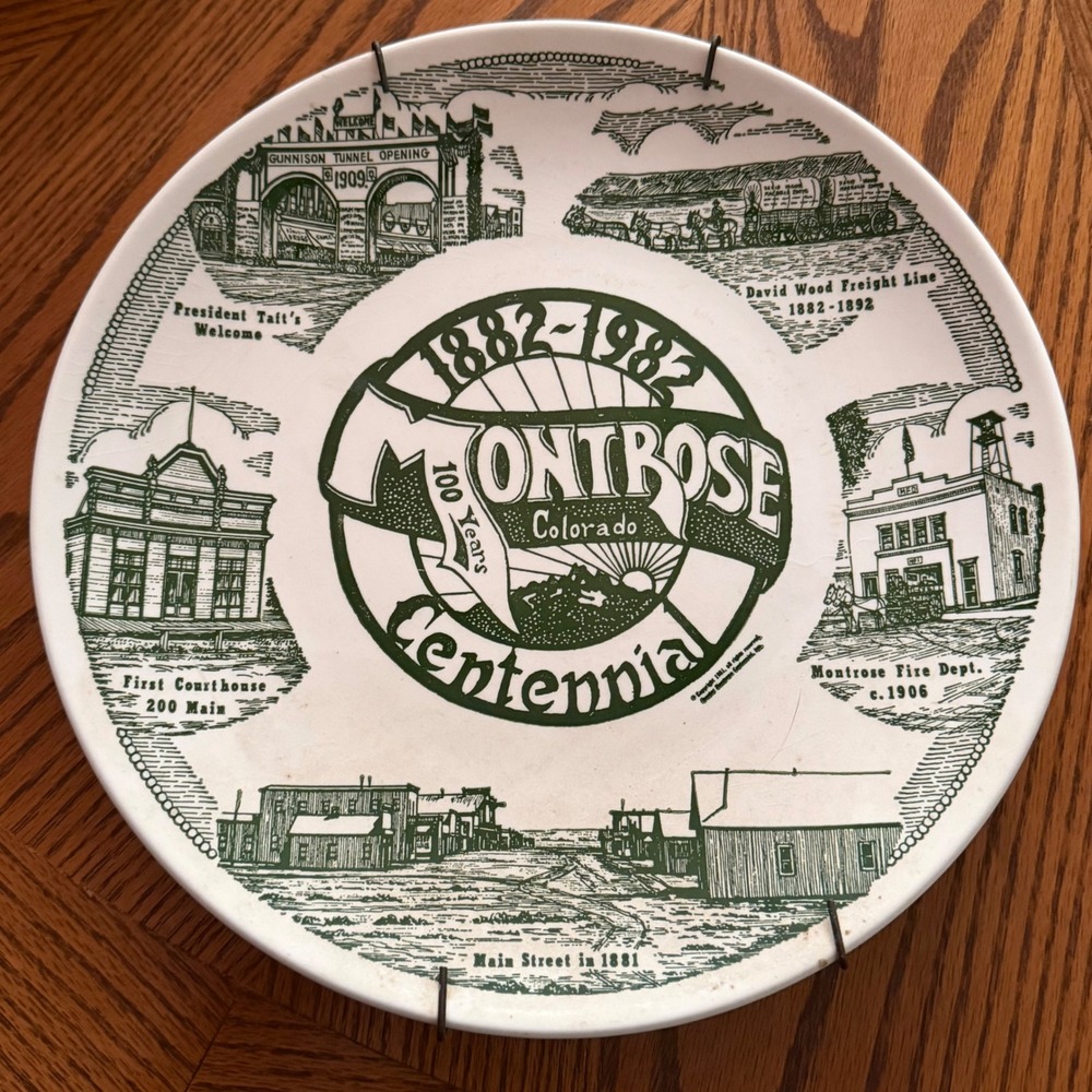 Vintage Montrose Colorado Centennial 1882-1982 Plate Kettlesprings Kilns Green
